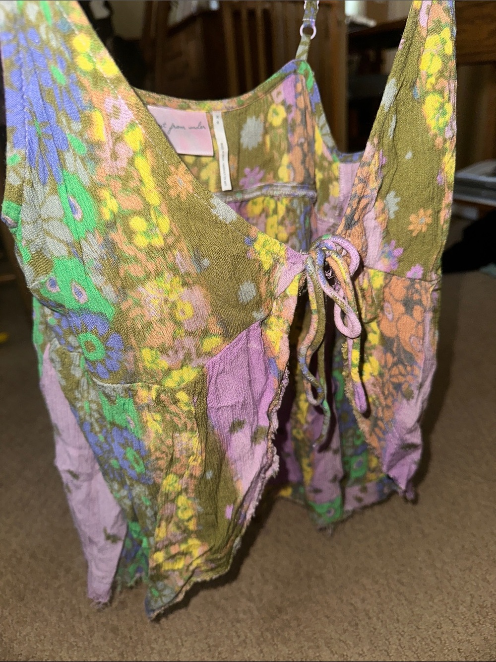Urban Outfitters Floral Spaghetti Strap Cami in Purple, Green & Yellow - Picture 3 of 4
